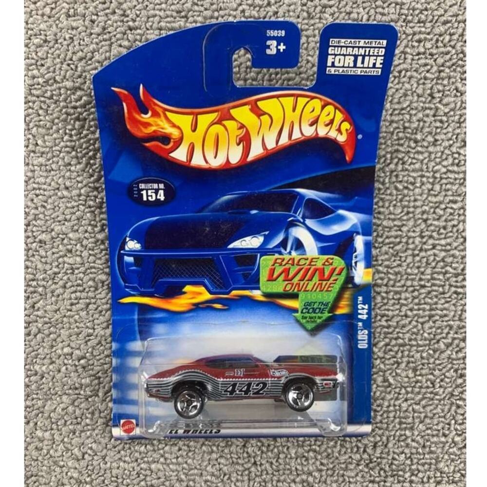Y2K 2002 Hot‎ Wheels Olds 442 Die Cast Car Red Race Win Online Collector #154